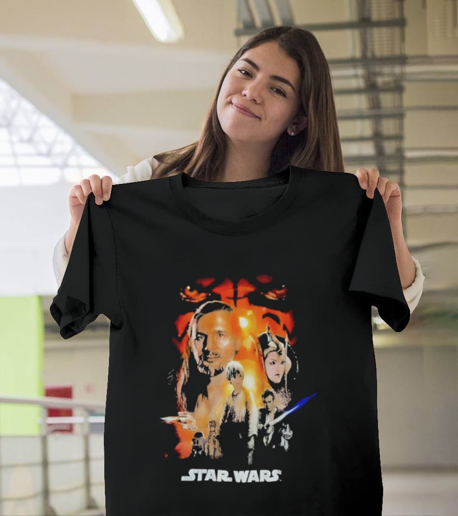 Star Wars The Phantom Menace Movie Characters And Lightsaber T-Shirt