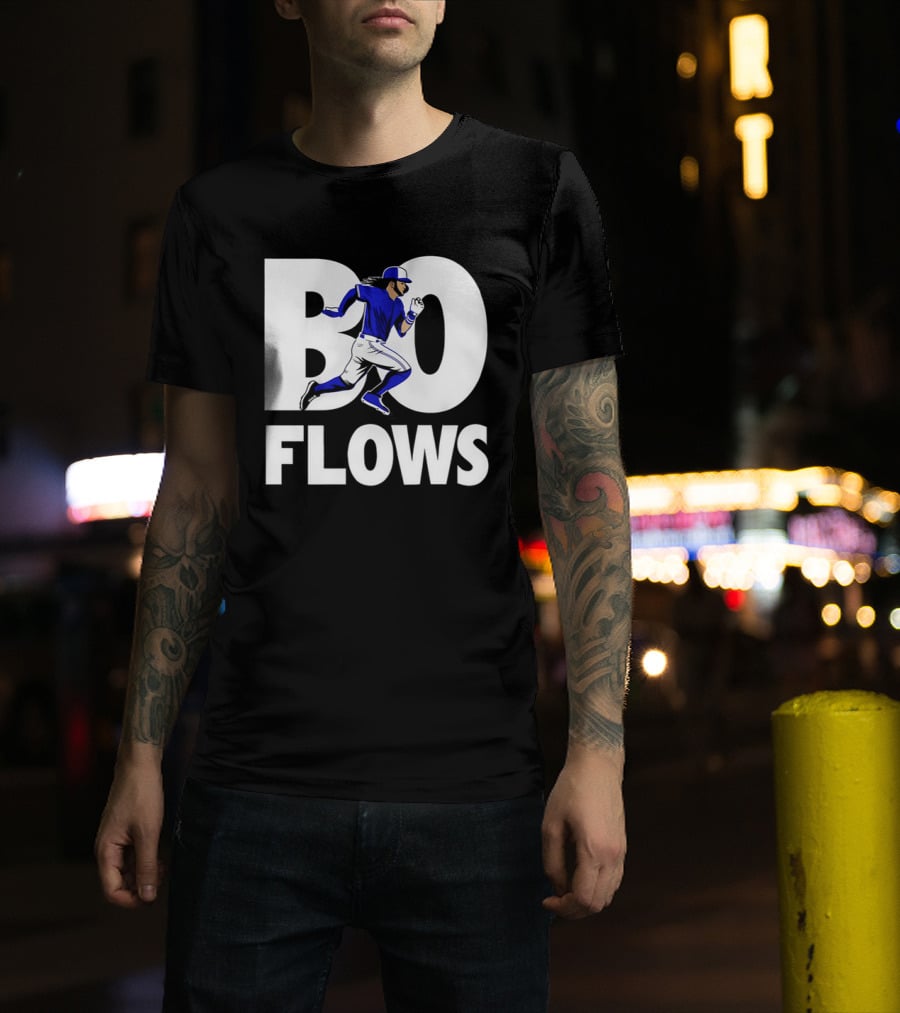 Bo Flows Running Baseball Player In Blue Uniform T-Shirt