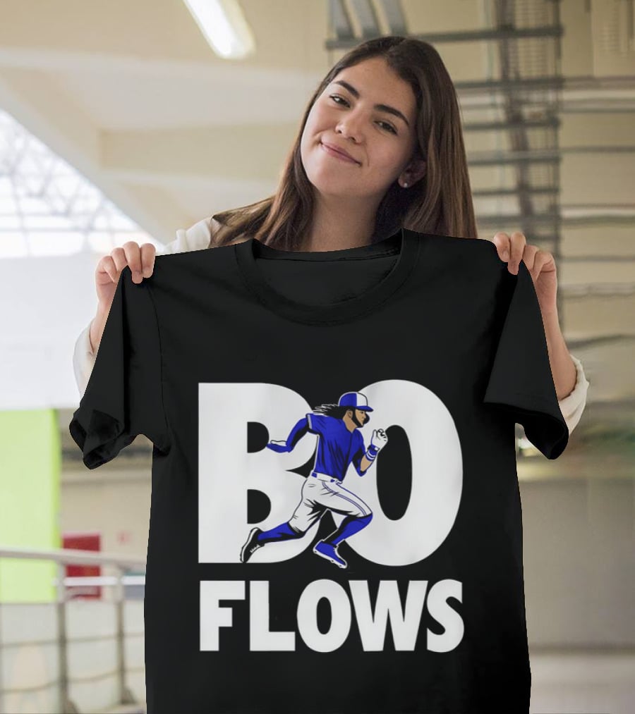 Bo Flows Running Baseball Player In Blue Uniform T-Shirt