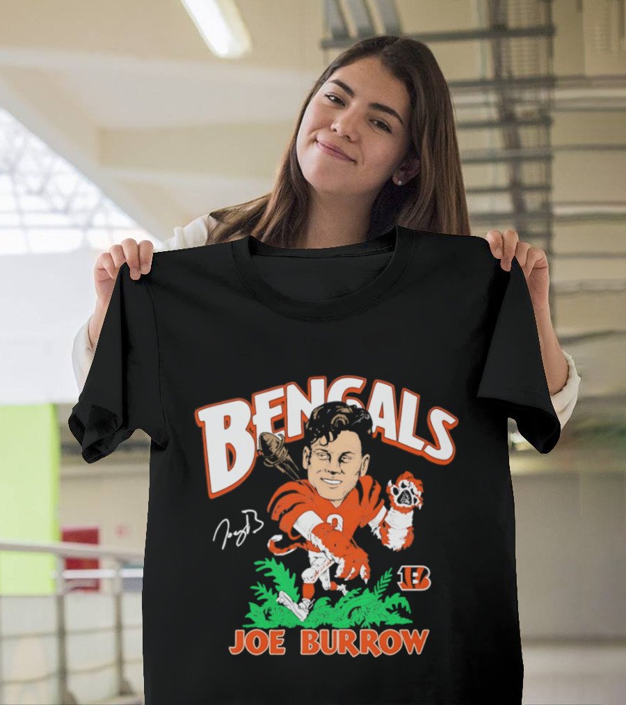Bengals Joe Burrow Caricature Football T-Shirt