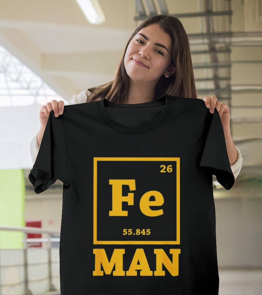 Fe 26 55.845 Periodic Chemistry Element Man T-Shirt