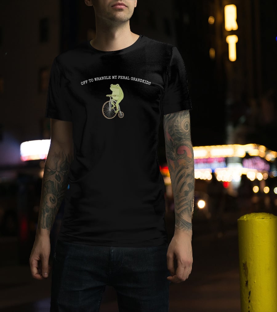 Frog Riding Bicycle Off To Wrangle My Feral Grandkids T-Shirt