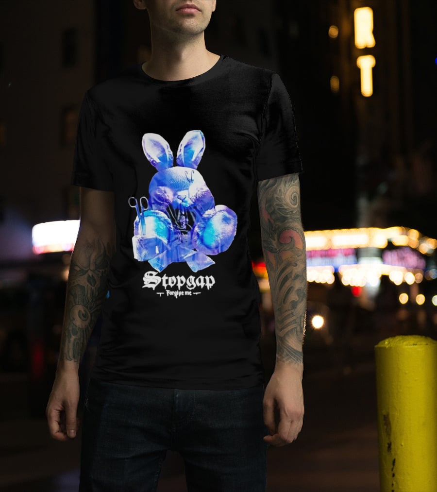 Stopgap Forgive Me Blue Bunny Plush With Scissors T-Shirt