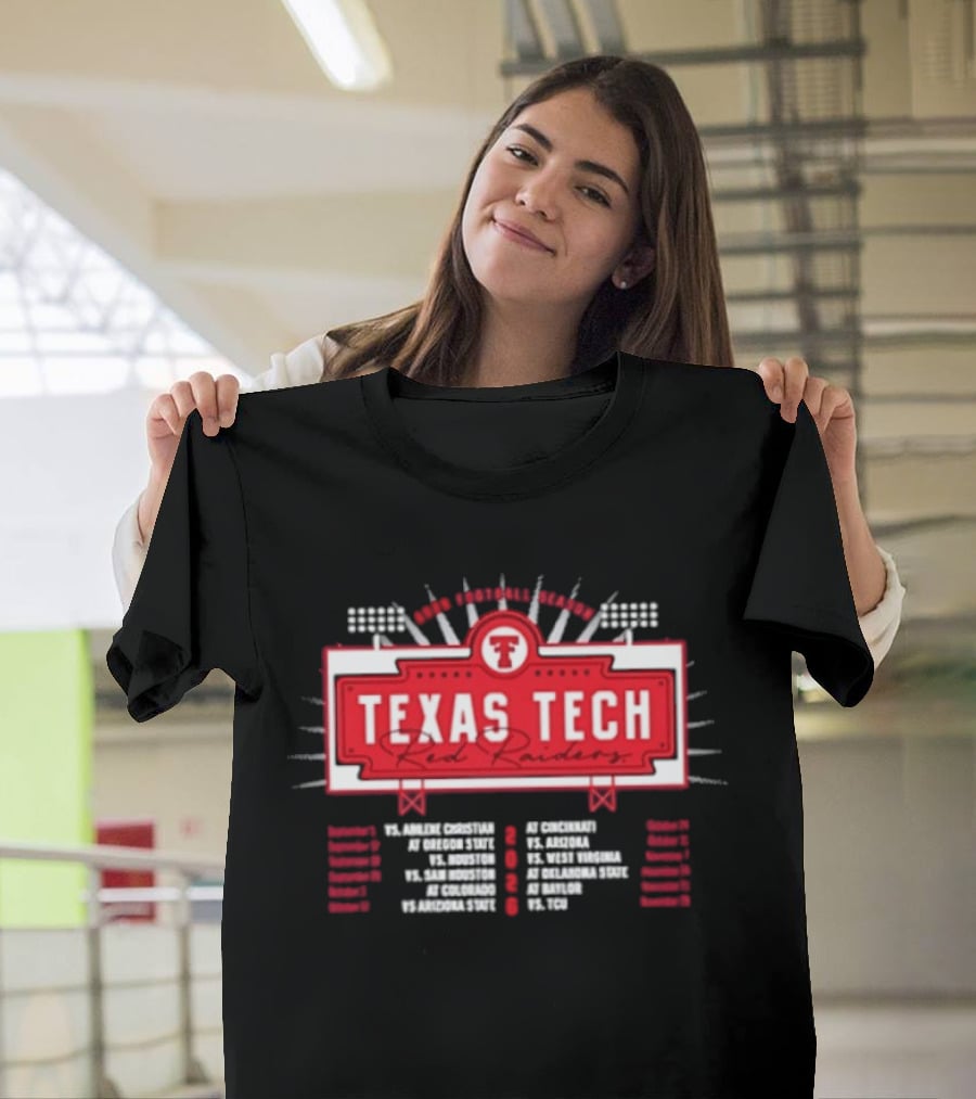 Texas Tech Red Raiders 2026 Football Schedule With Stadium Lights And Team T-Shirt