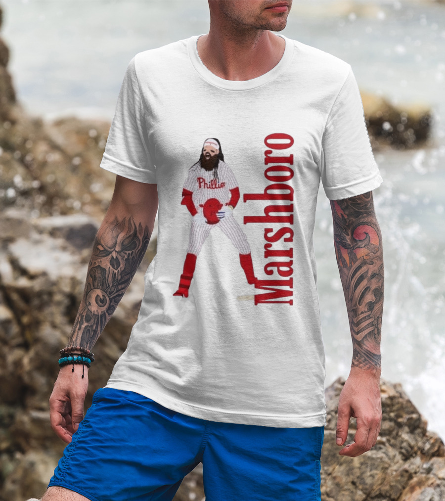 Brandon Marshboro Phillies Player Uniform Red Vertical T-Shirt