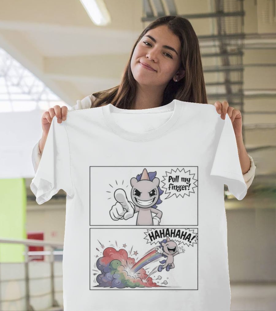 Dusty Unicorn Pull My Finger Rainbow Fart Dust T-Shirt