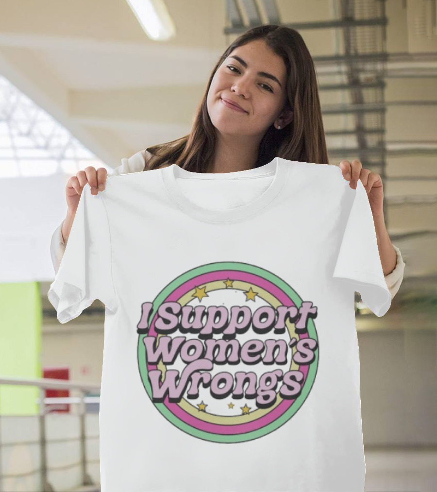 I Support Women's Wrongs Pride Flag Stars Circle T-Shirt