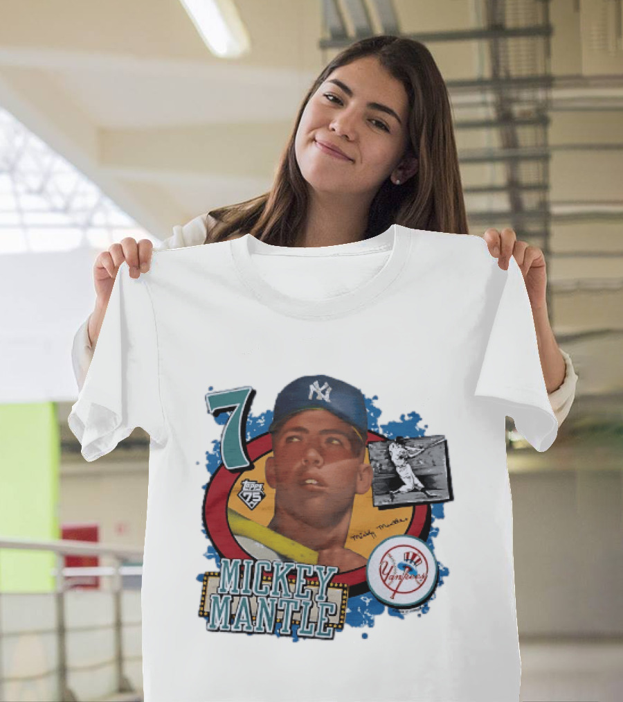 Mickey Mantle New York Yankees Topps 75 Number 7 Yankees Patch T-Shirt