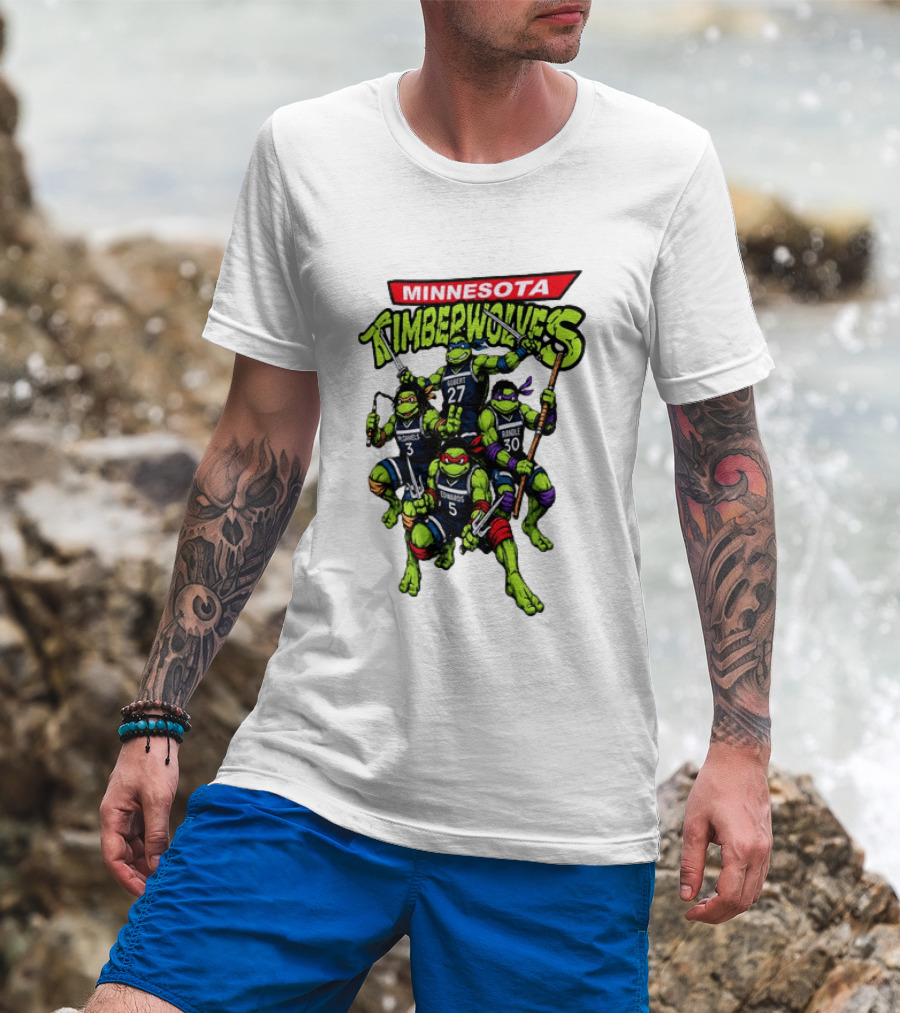 Minnesota Timberwolves Ninja Turtles Crossover Edwards Gobert Randle McDaniels T-Shirt