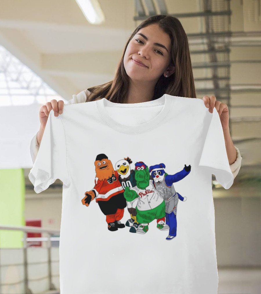 Philly Mascots Gritty Swoop Phanatic Franklin 2026 Sports Characters T-Shirt