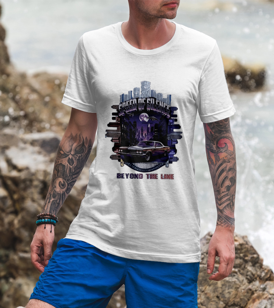 Speed Of Silence Cityscape Classic Car Moonlight Beyond The Line T-Shirt
