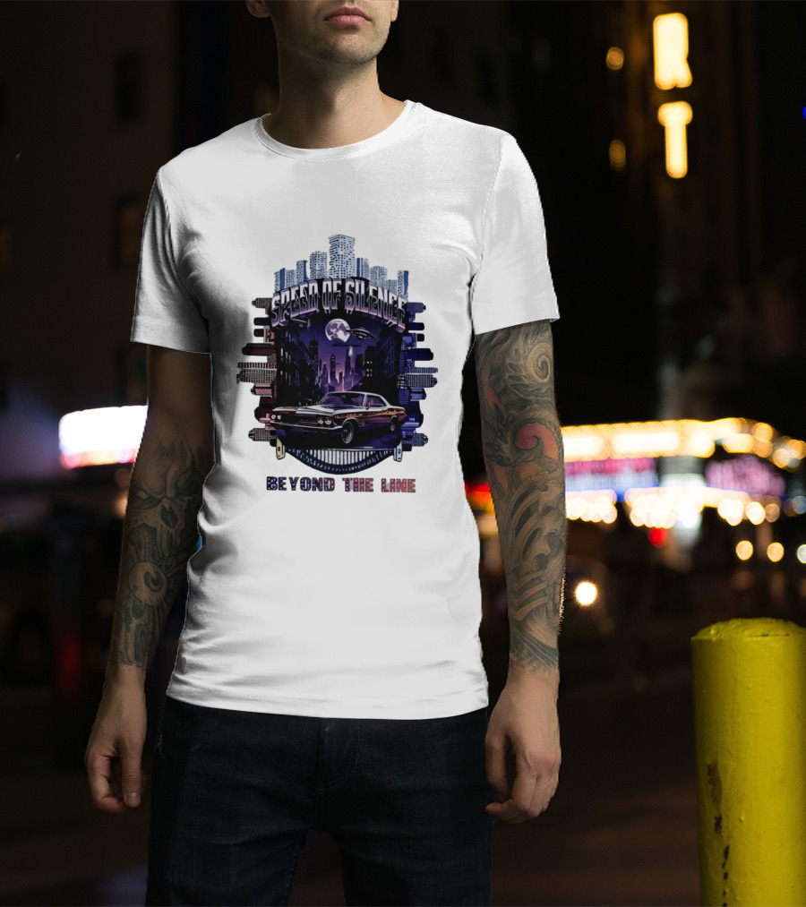 Speed Of Silence Cityscape Classic Car Moonlight Beyond The Line T-Shirt