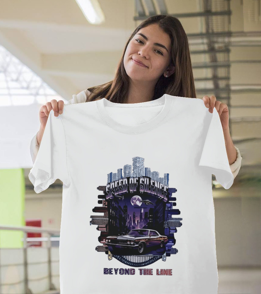Speed Of Silence Cityscape Classic Car Moonlight Beyond The Line T-Shirt
