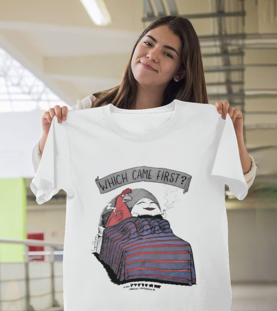 Which Came First The Chicken Or The Egg Striped Bed Scene T-Shirt
