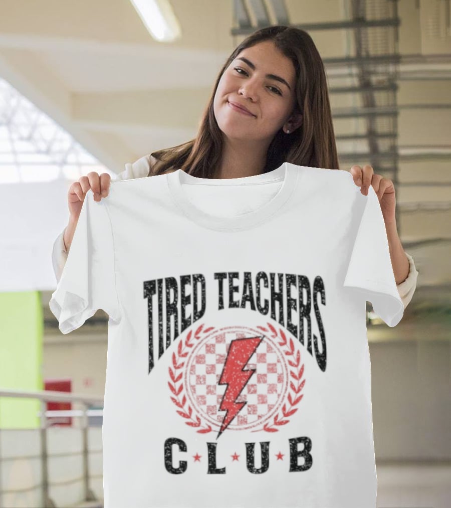 Tired Teachers Club Lightning Bolt Laurel Wreath T-Shirt