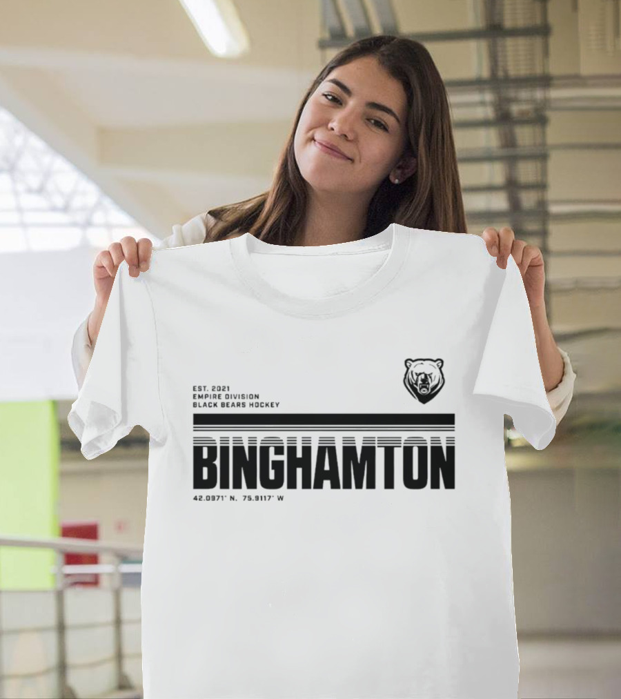 Binghamton Empire Division Black Bears Hockey Est. 2021 Coordinates 42.0987° N, 75.9117° W T-Shirt