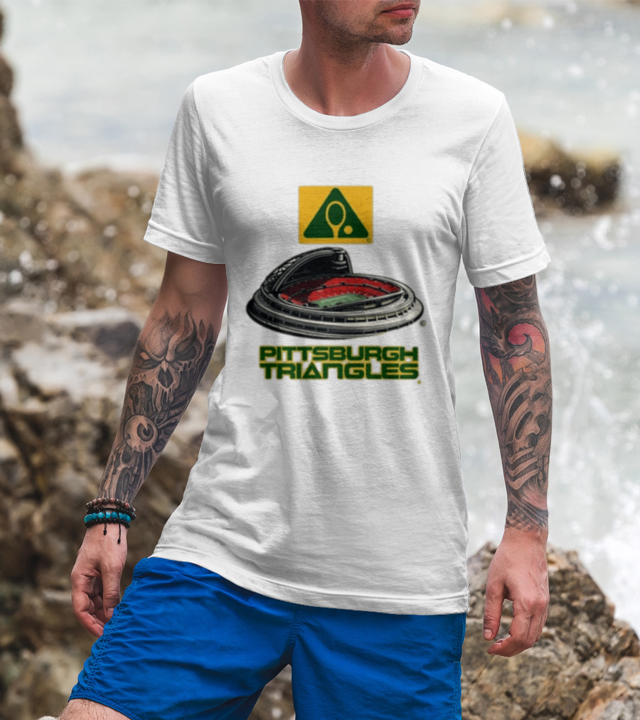 Pittsburgh Triangles Tennis Stadium With Tennis Racket T-Shirt