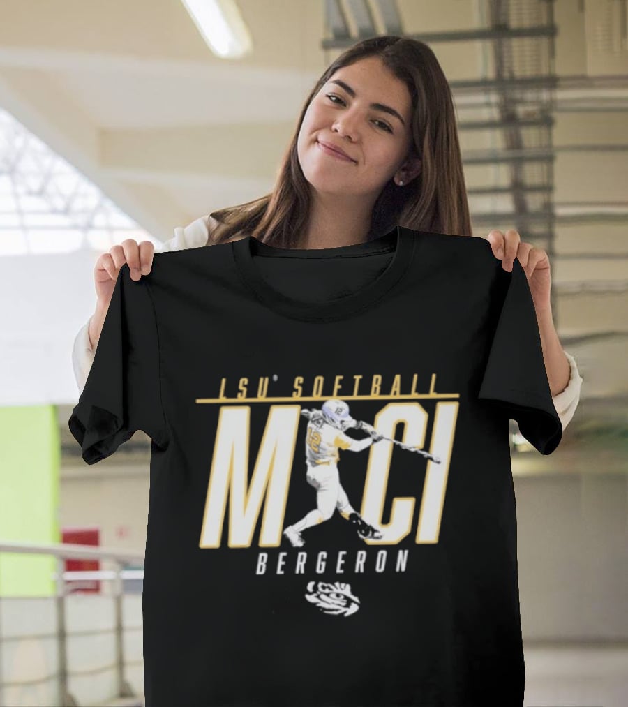 LSU Softball Maci Bergeron Swinging Action Baseball T-Shirt