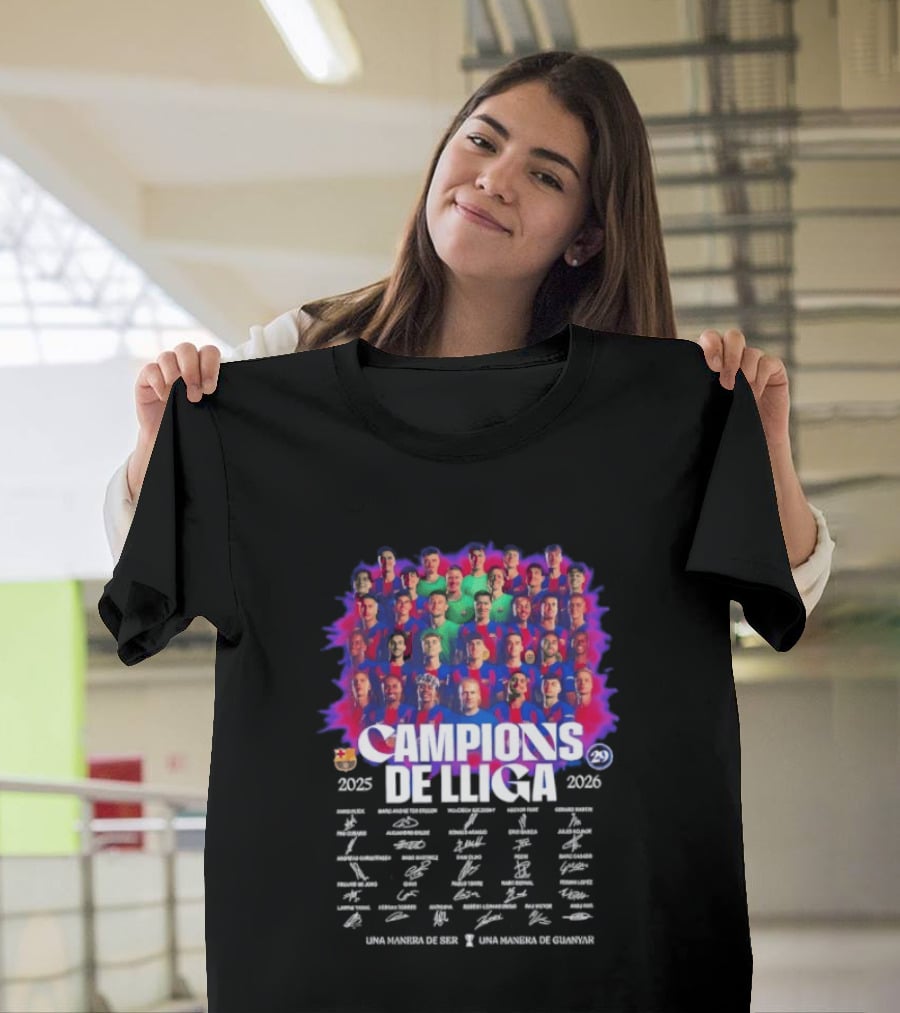 Barcelona FC Campions De Lliga 2025 2026 Signatures Una Manera De Ser T-Shirt