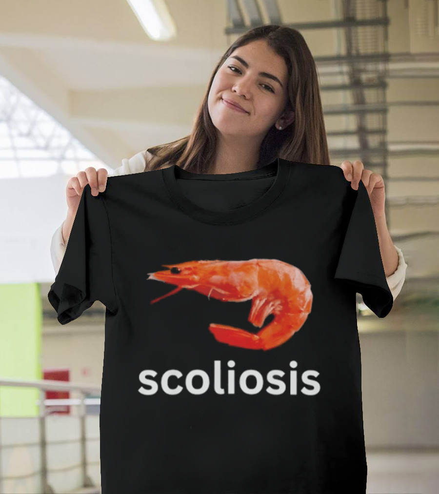 Shrimp Scoliosis Meme Funny Seafood Joke T-Shirt