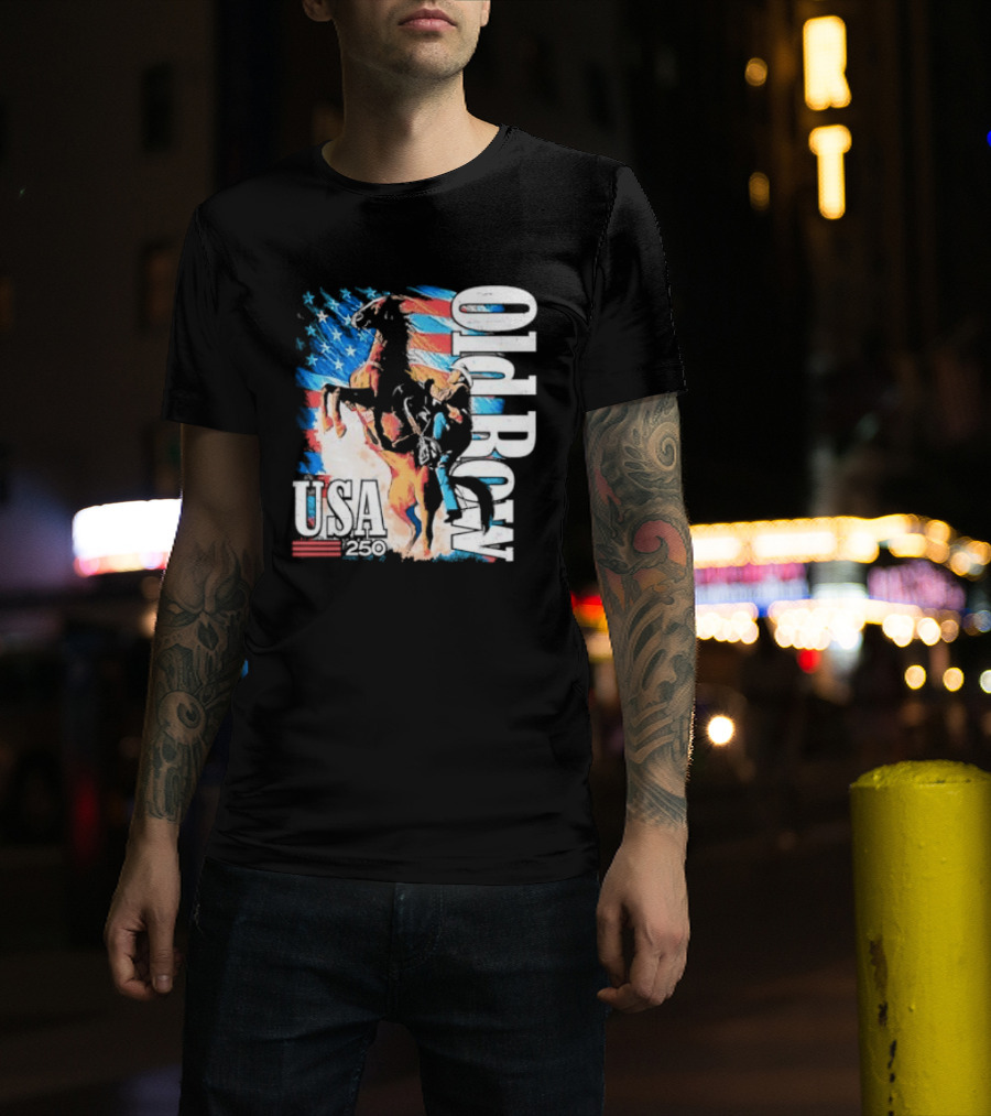 Cowboy Rodeo Rider With Horse USA Flag 250th Anniversary T-Shirt