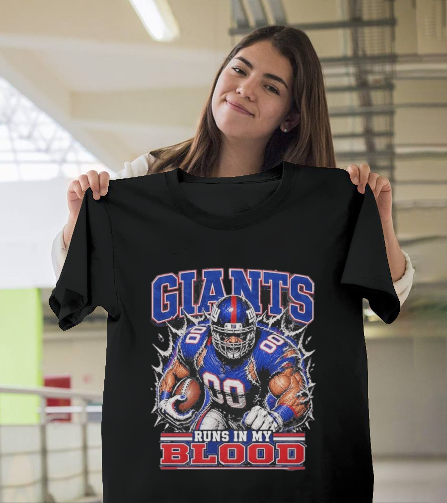 Giants Runs In My Blood Football Player Power And Passion T-Shirt
