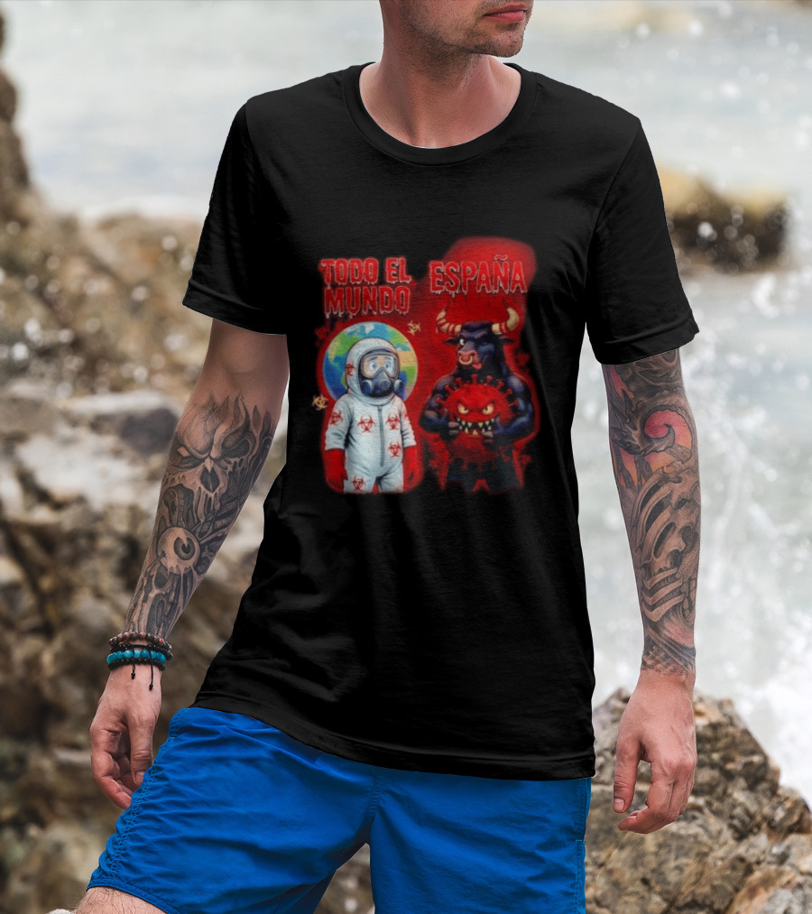 Todo El Mundo España Hantavirus 2026 Hazmat Bull And Virus T-Shirt