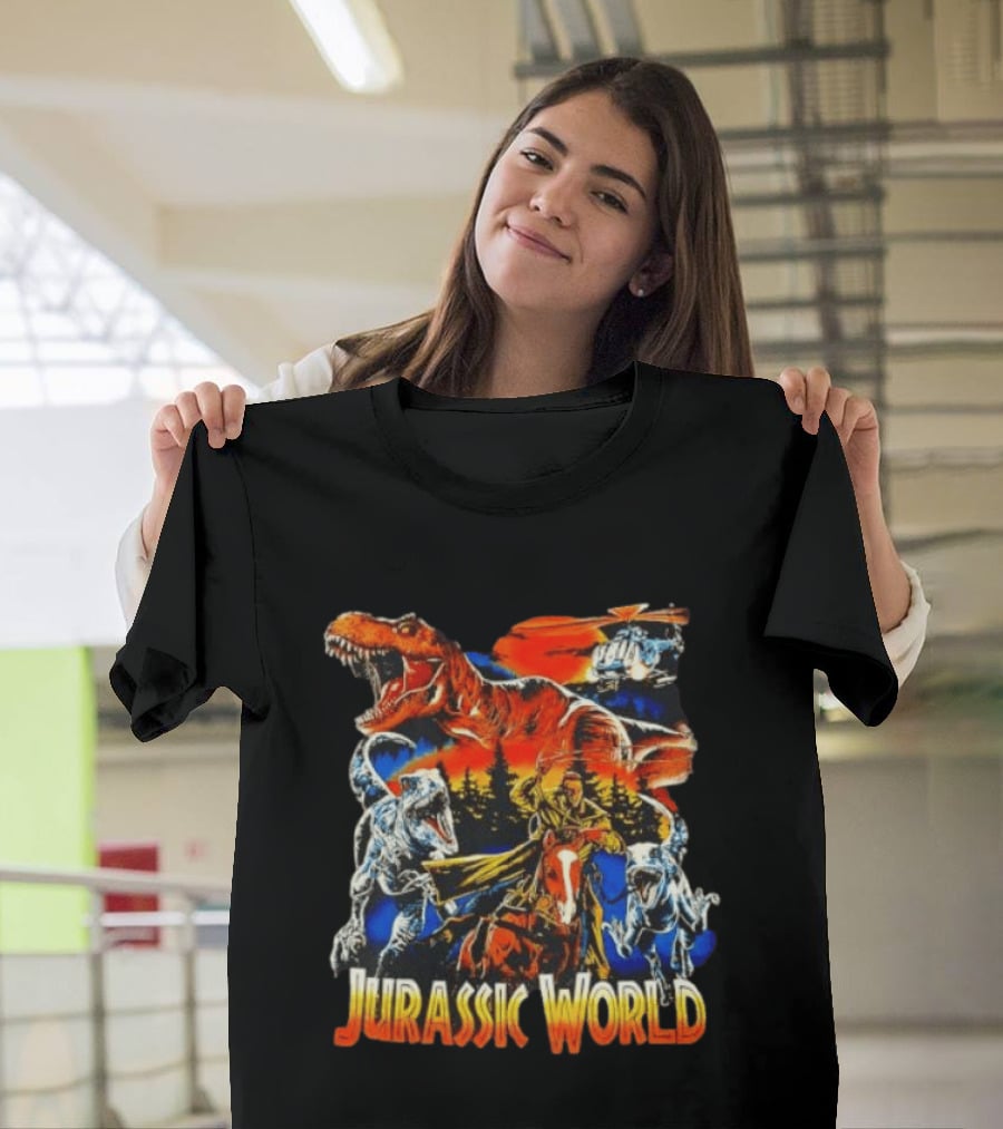 Jurassic World Rex Raptor Classic Cartoon Adventure Scene T-Shirt