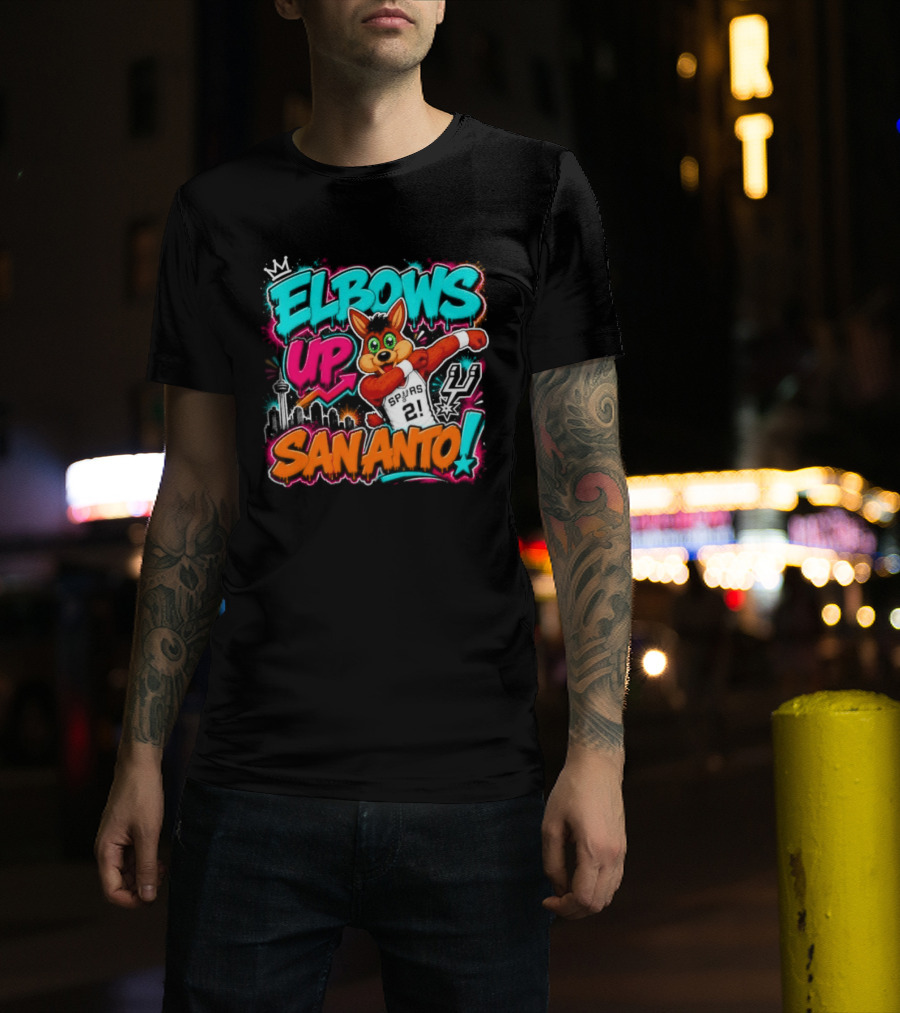 Elbows Up San Antonio Spurs Cartoon Style Mascot Dabbing Fun T-Shirt