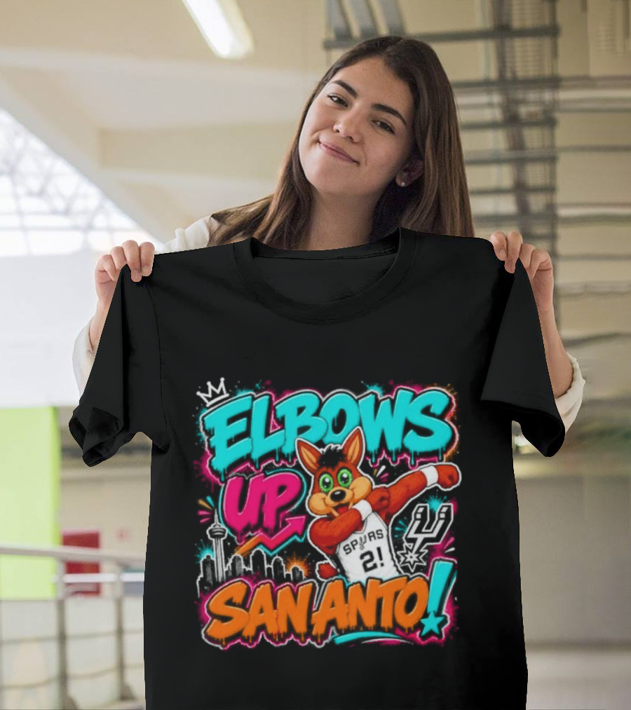 Elbows Up San Antonio Spurs Cartoon Style Mascot Dabbing Fun T-Shirt
