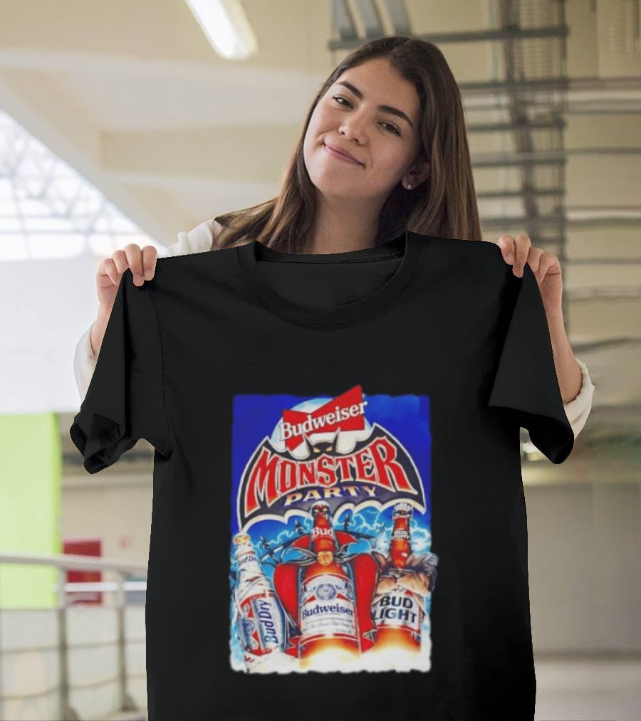 Budweiser Monster Party Bud Dry Bud Light Bottles Halloween Celebration T-Shirt