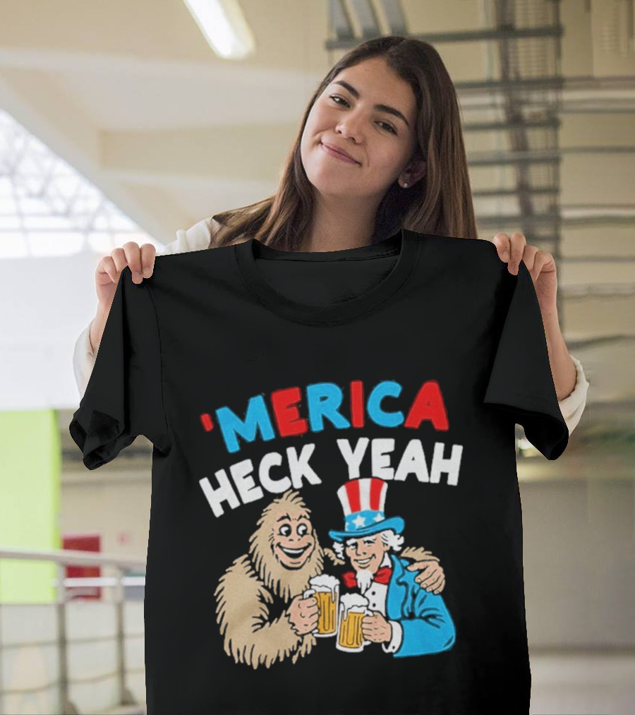 Merica Heck Yeah Uncle Sam Bigfoot Beer T-Shirt