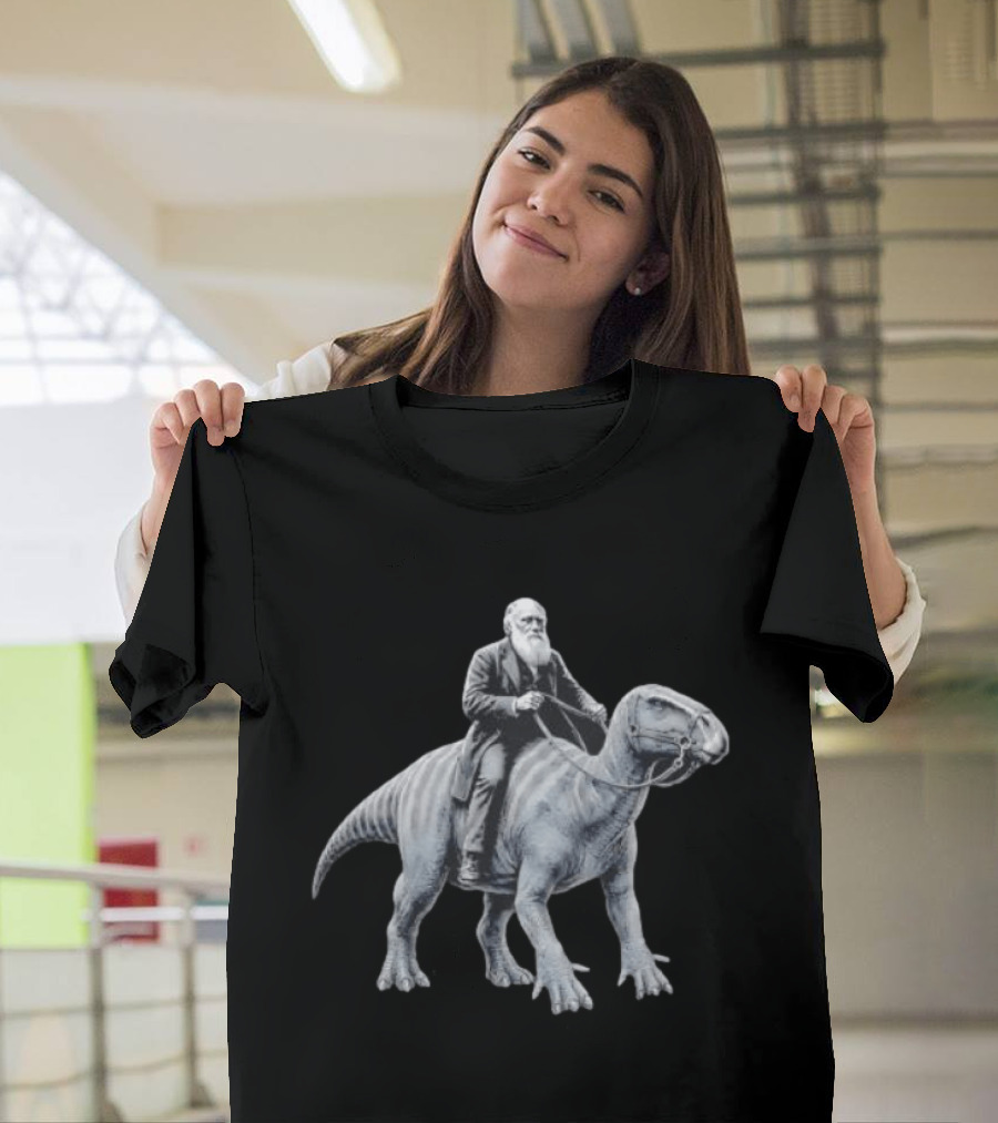 Charles Darwin Riding Dinosaur Evolution Science Lover T-Shirt