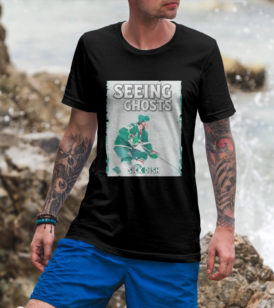 Seeing Ghosts Quinn Hughes Sick Dish Hockey T-Shirt