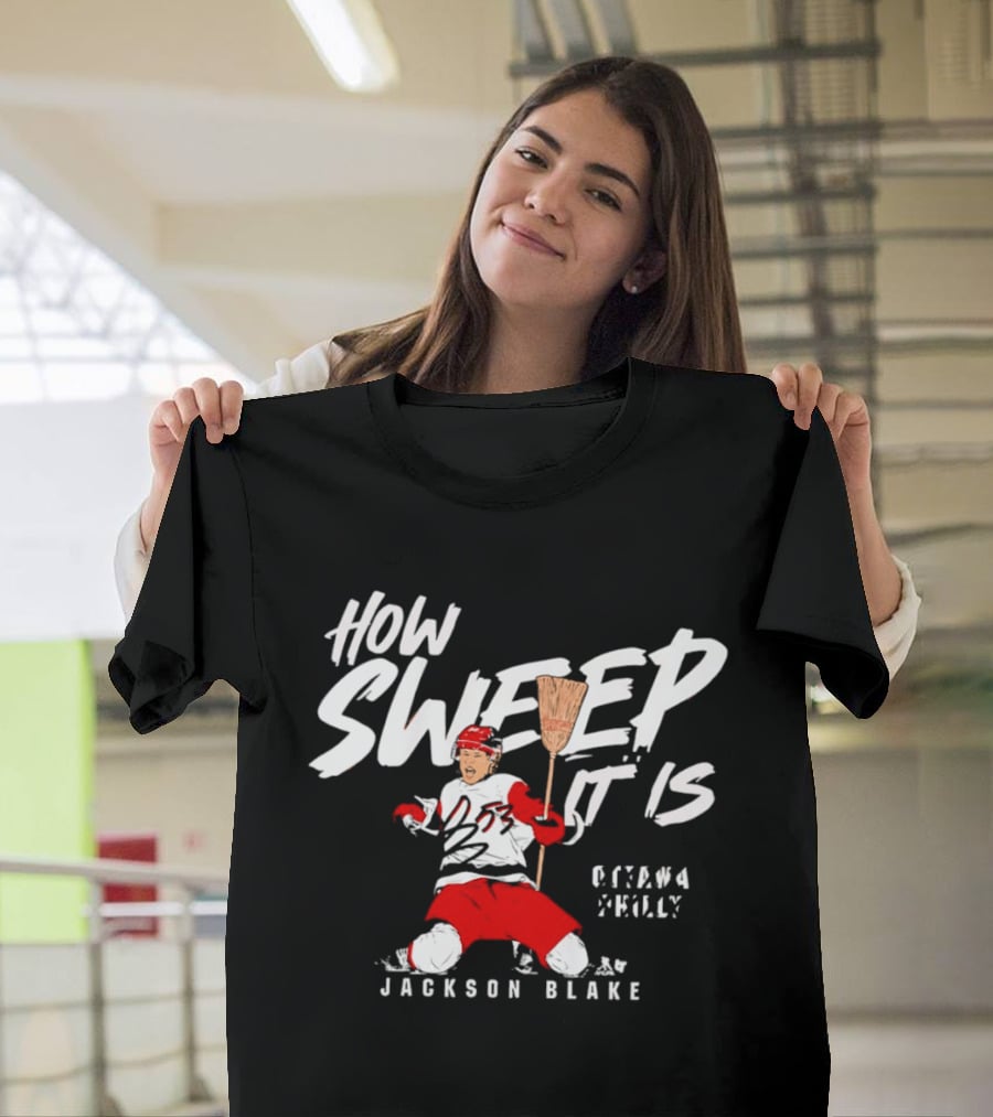 Jackson Blake How Sweep It Is Hockey Ottawa Philly Broom T-Shirt