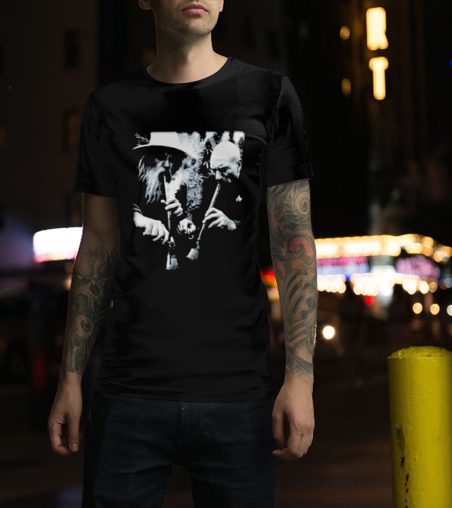 Wizard And Space Captain Smoking Cosmic Meme Scene T-Shirt