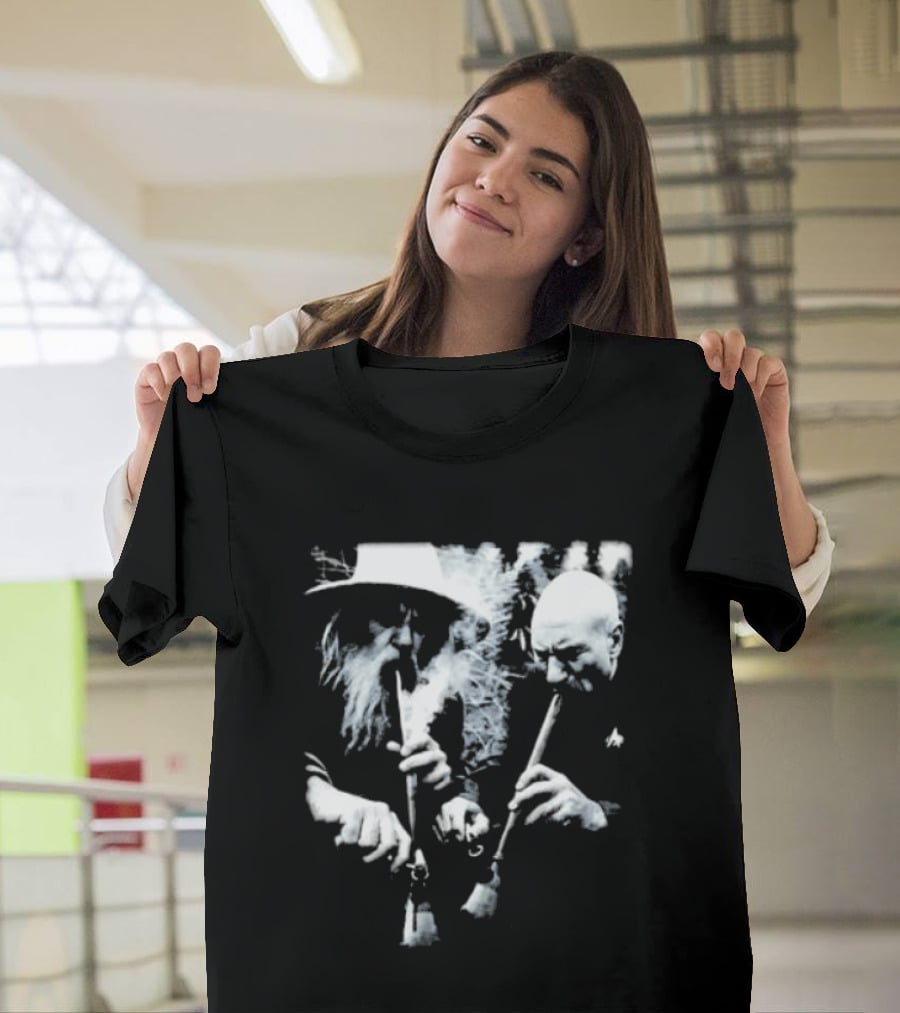 Wizard And Space Captain Smoking Cosmic Meme Scene T-Shirt