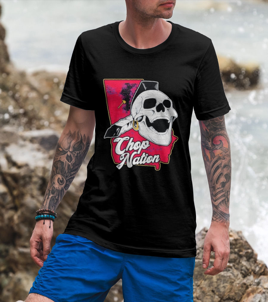 Atlanta Braves Chop Nation Skull Tomahawk Chop T-Shirt