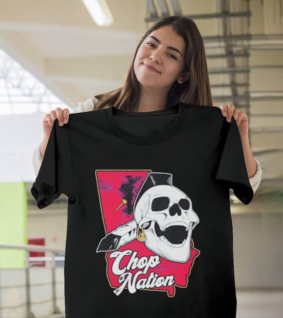 Atlanta Braves Chop Nation Skull Tomahawk Chop T-Shirt