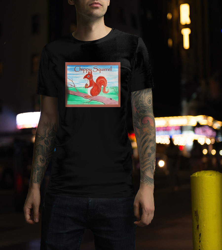 Chippy Squirrel Acorn On Tree Branch Nature Scene T-Shirt