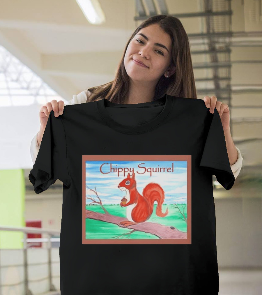 Chippy Squirrel Acorn On Tree Branch Nature Scene T-Shirt