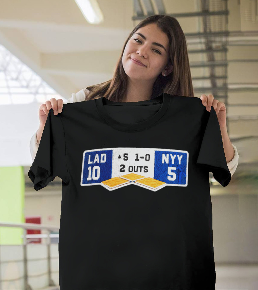 LAD 10 NYY 5 Baseball Score Patch 1 0 2 Outs T-Shirt