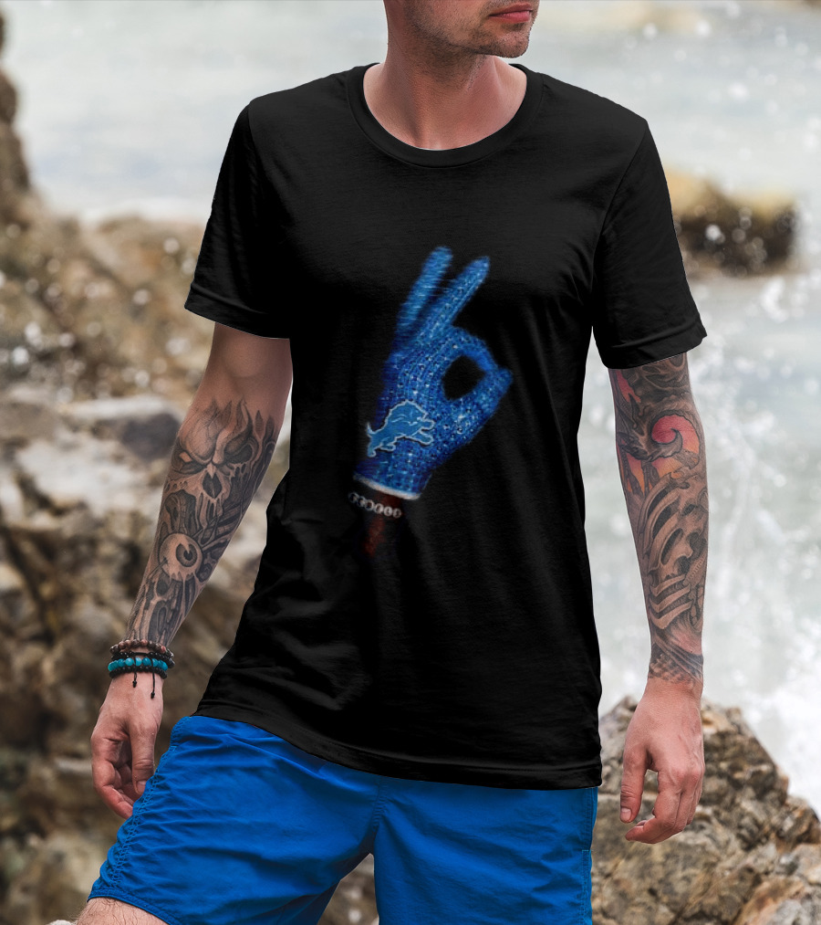 Drake Iceman Detroit Lions Glove Gesture Iconic Team Glove With Beaded Wristband T-Shirt