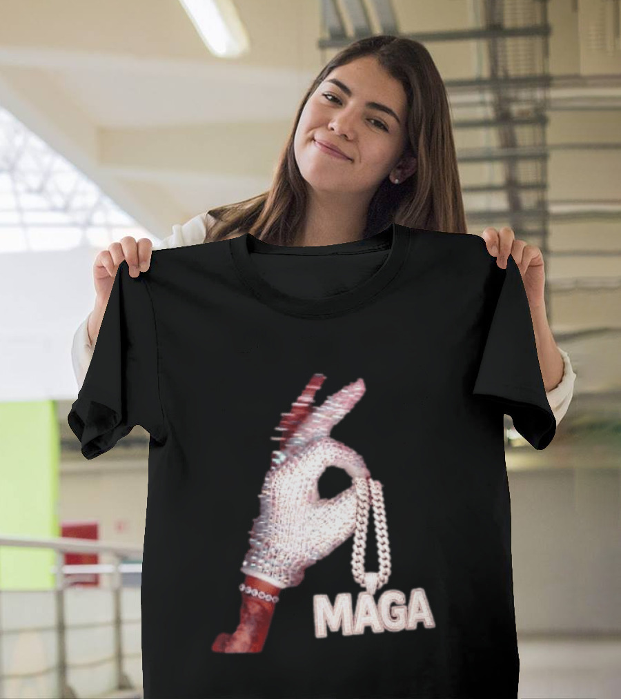 MAGA Iceman Hand Gesture With Diamond Encrusted Jewelry T-Shirt