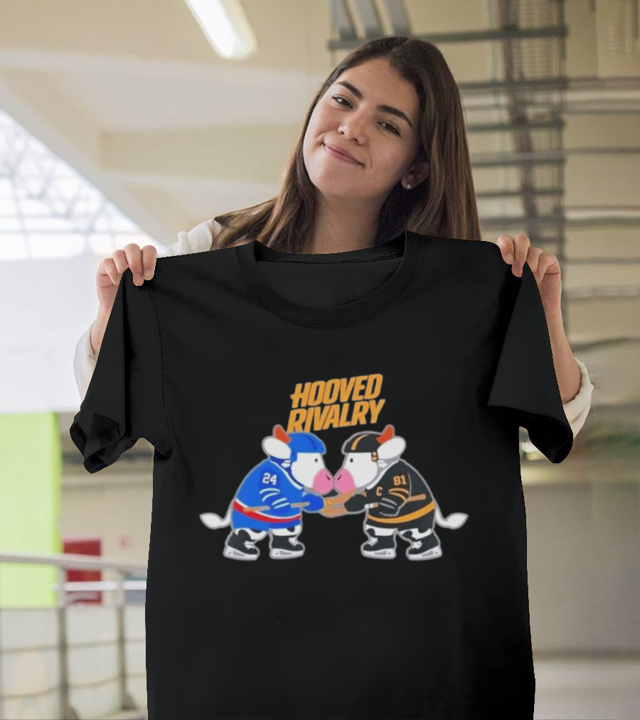 Buffalo Sabres Boston Bruins Hooved Rivalry Hockey Cow Characters T-Shirt
