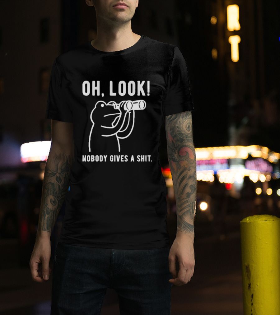 Oh Look Nobody Gives A Shit Indifferent Frog With Binoculars T-Shirt