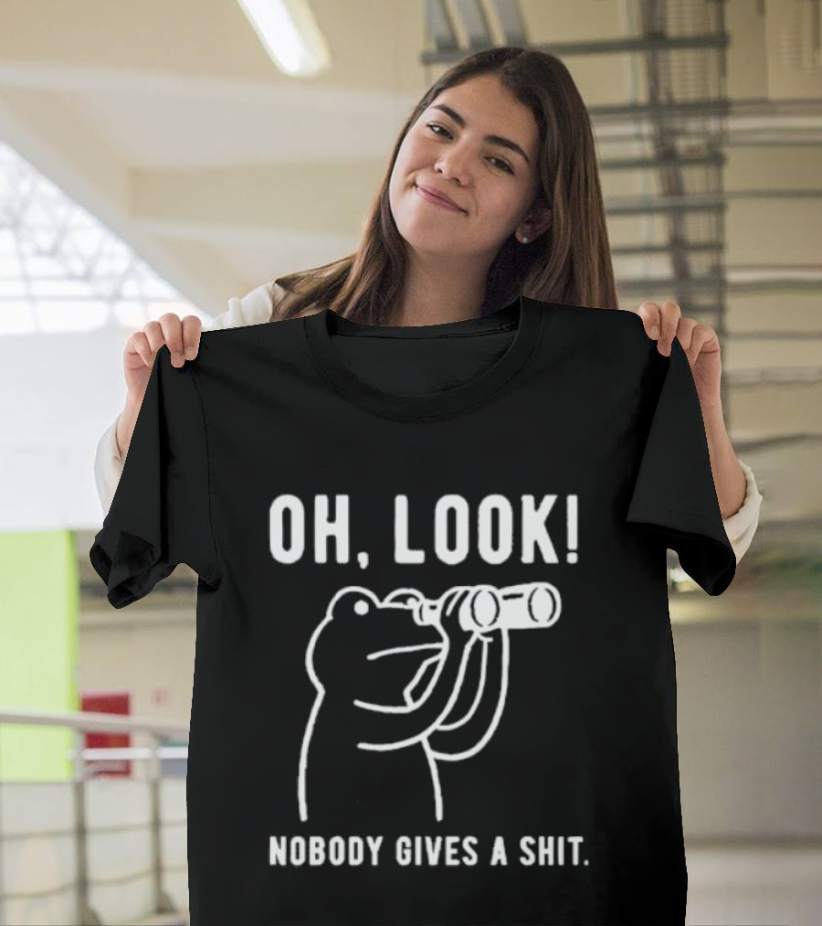 Oh Look Nobody Gives A Shit Indifferent Frog With Binoculars T-Shirt