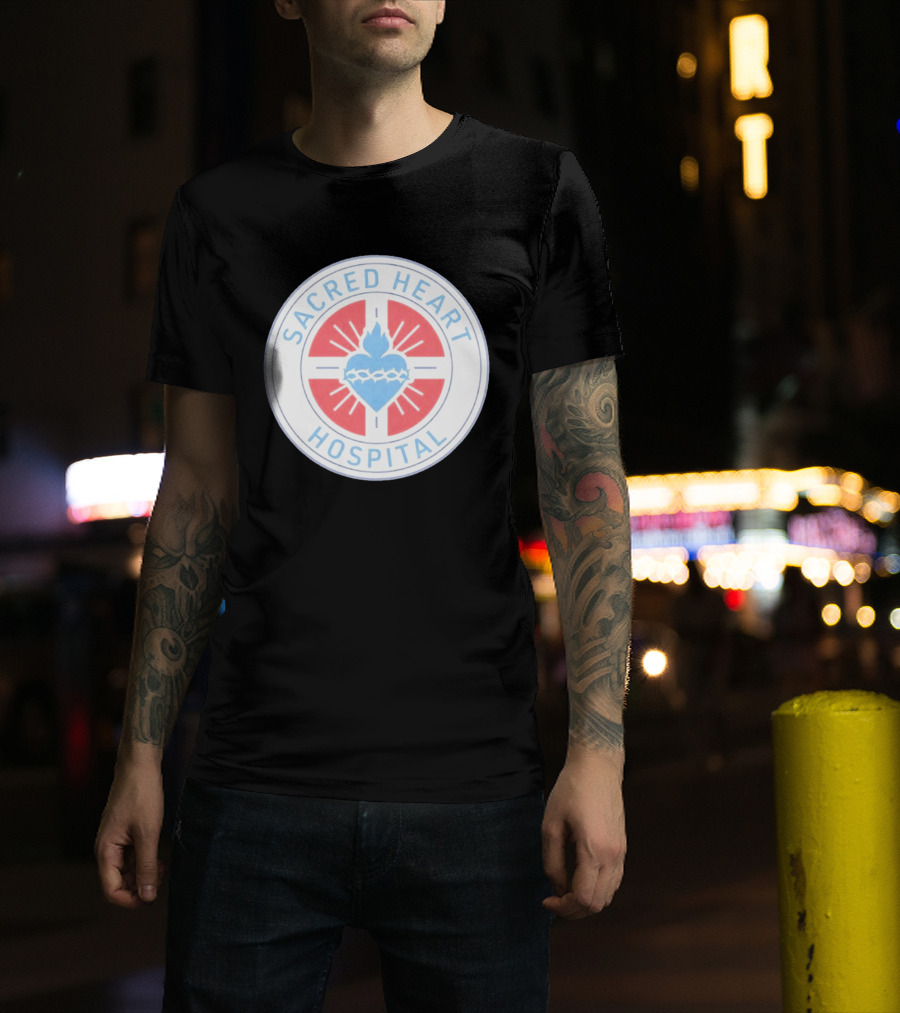 Sacred Heart Hospital Emblem With Blue And Red Heart T-Shirt