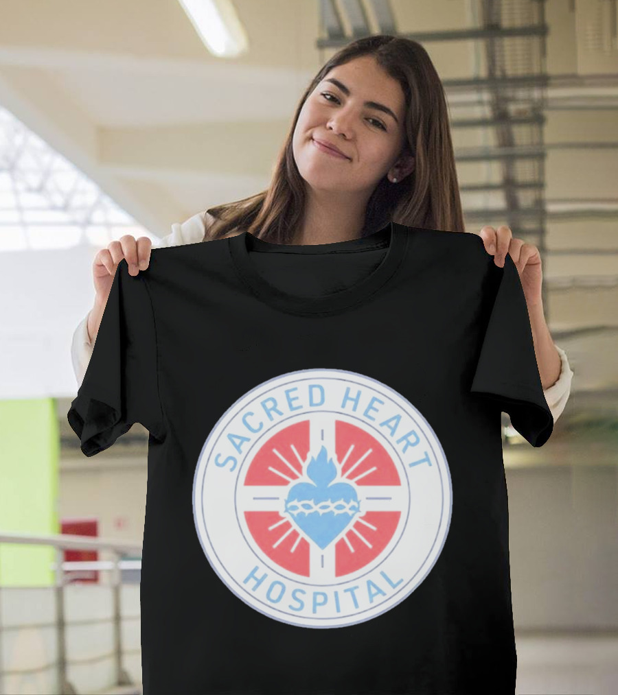 Sacred Heart Hospital Emblem With Blue And Red Heart T-Shirt