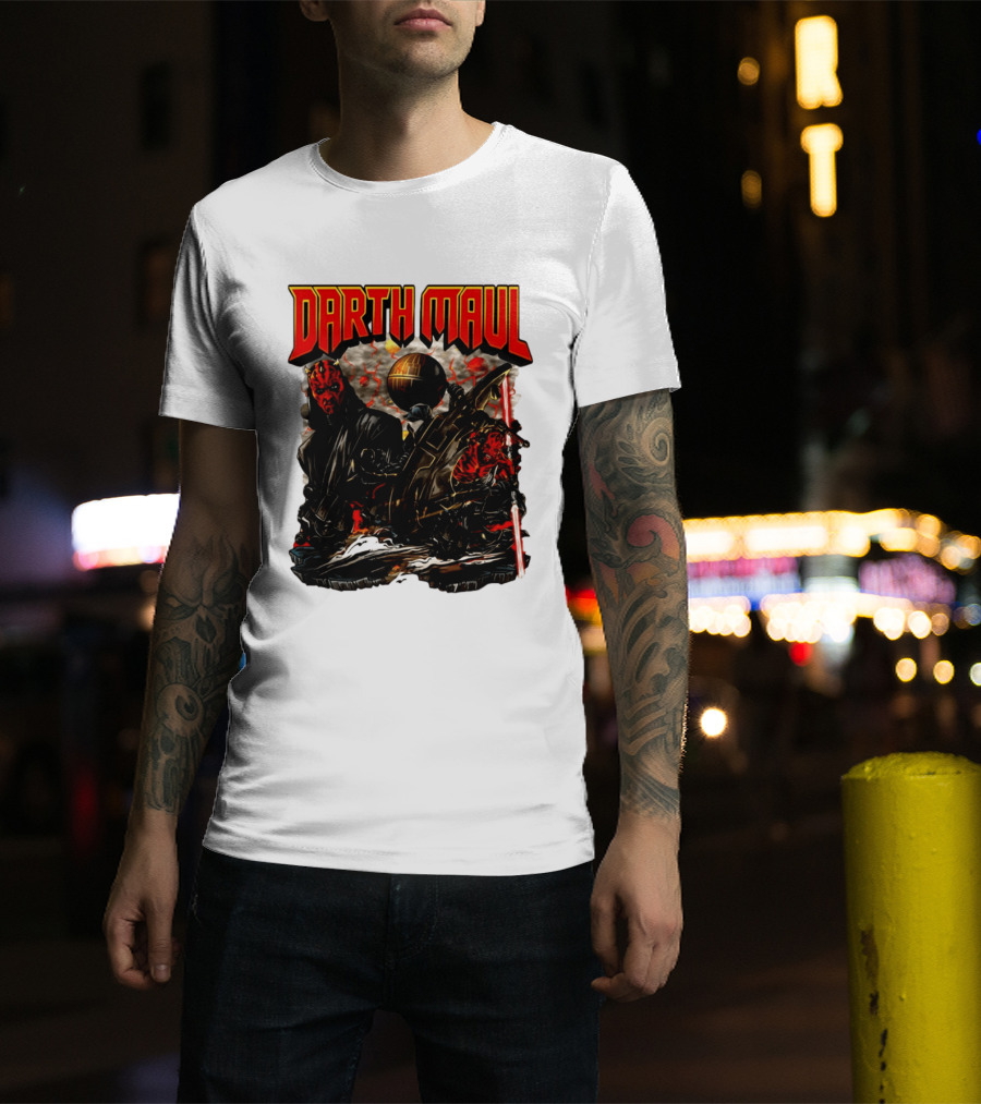 Darth Maul Star Wars Sith Warrior Battle Scene With Lightsaber And The Death Star T-Shirt